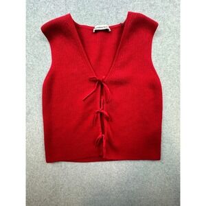 Abercrombie & Fitch Red Ribbed Knit Tie Front V-Neck Sweater Vest XS